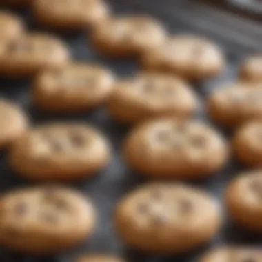 A close-up of freshly baked cookies cooling on a wire rack