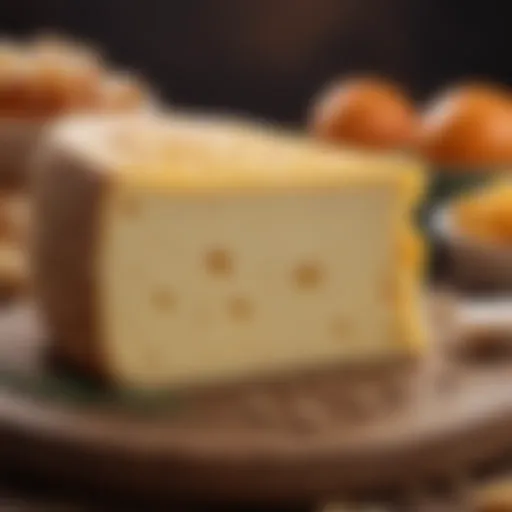 Close-up view of Unal kasar cheese showcasing its texture and color