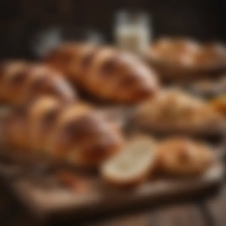 Freshly baked bread and pastries on a rustic table