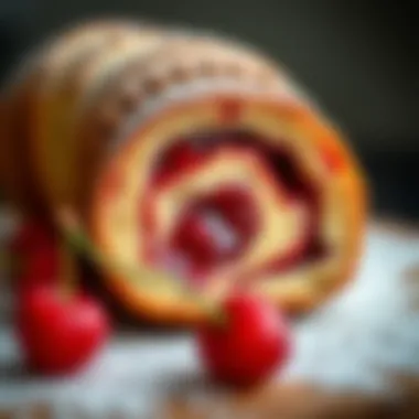 Moist Interior and Cherry Filling Sliced visneli popkek showcasing its moist interior and cherry filling