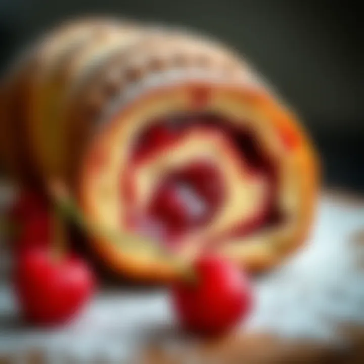 Moist Interior and Cherry Filling Sliced visneli popkek showcasing its moist interior and cherry filling