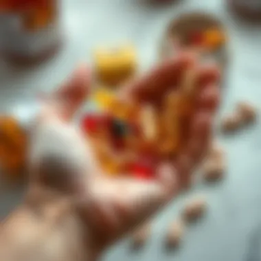 Understanding Capsule Benefits Close-up of a hand holding multiple vitamin capsules.