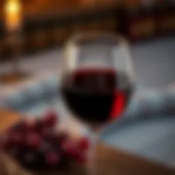 Close-up of wine glass showcasing its rich color