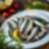 Fresh anchovies arranged beautifully on a plate