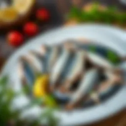 Fresh anchovies arranged beautifully on a plate