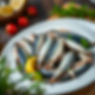 Fresh anchovies arranged beautifully on a plate