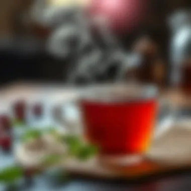 Aromatic Brew of Yayla Tea A cup of brewed Yayla tea with steam rising gently.