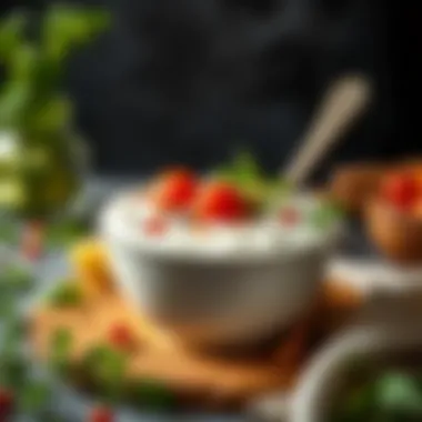 A vibrant bowl of yogurt adorned with fresh herbs and spices