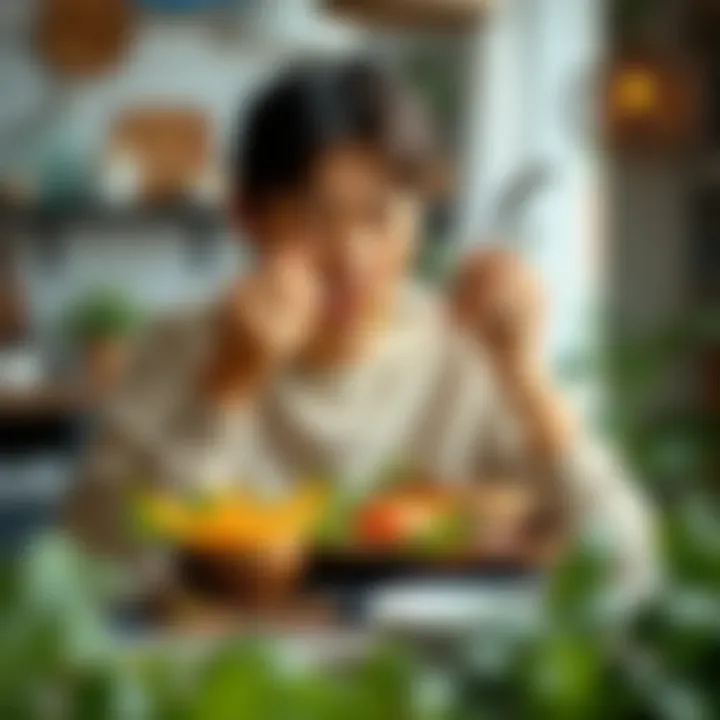 Mindful Eating Experience A mindful individual enjoying a health-conscious meal